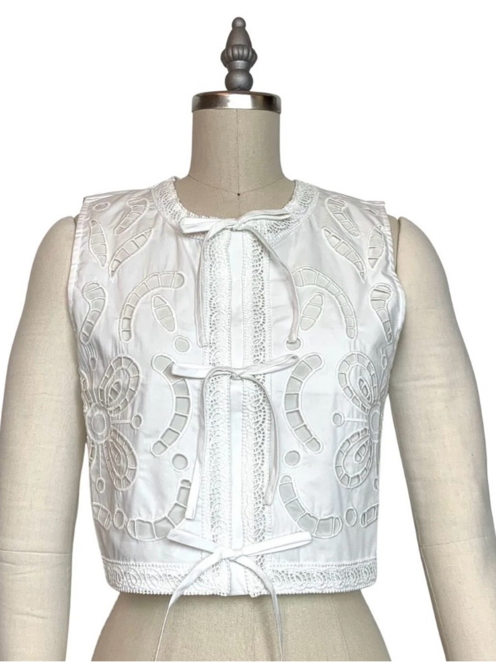 Moon River White Embroidered Tie-Front Top